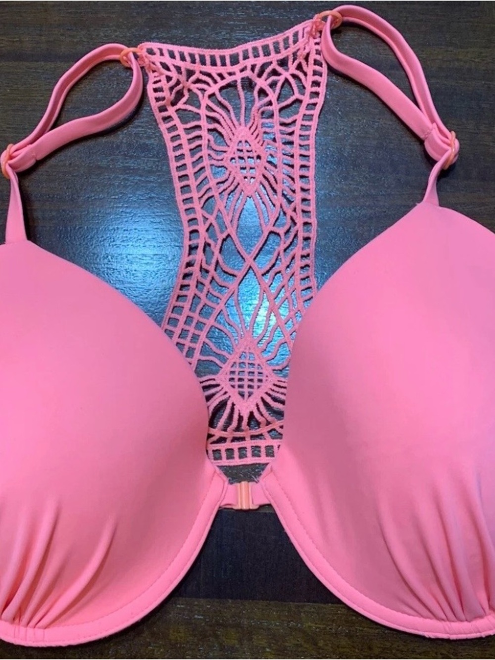Xhilaration Coral Crochet-Back Push-Up Bikini Top large